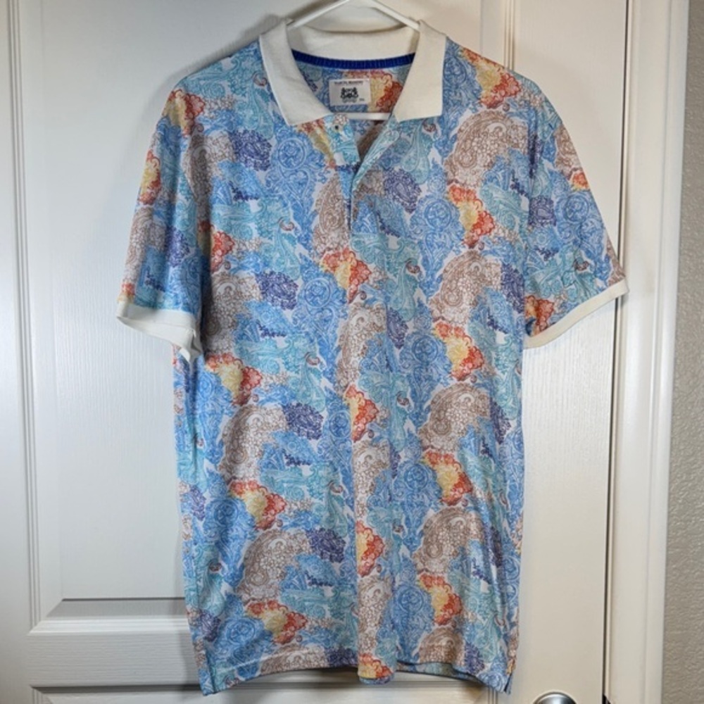 Marcel Massimo Paisley Tropical Traveler White Polo Shirt Size 3XL EUC #5708